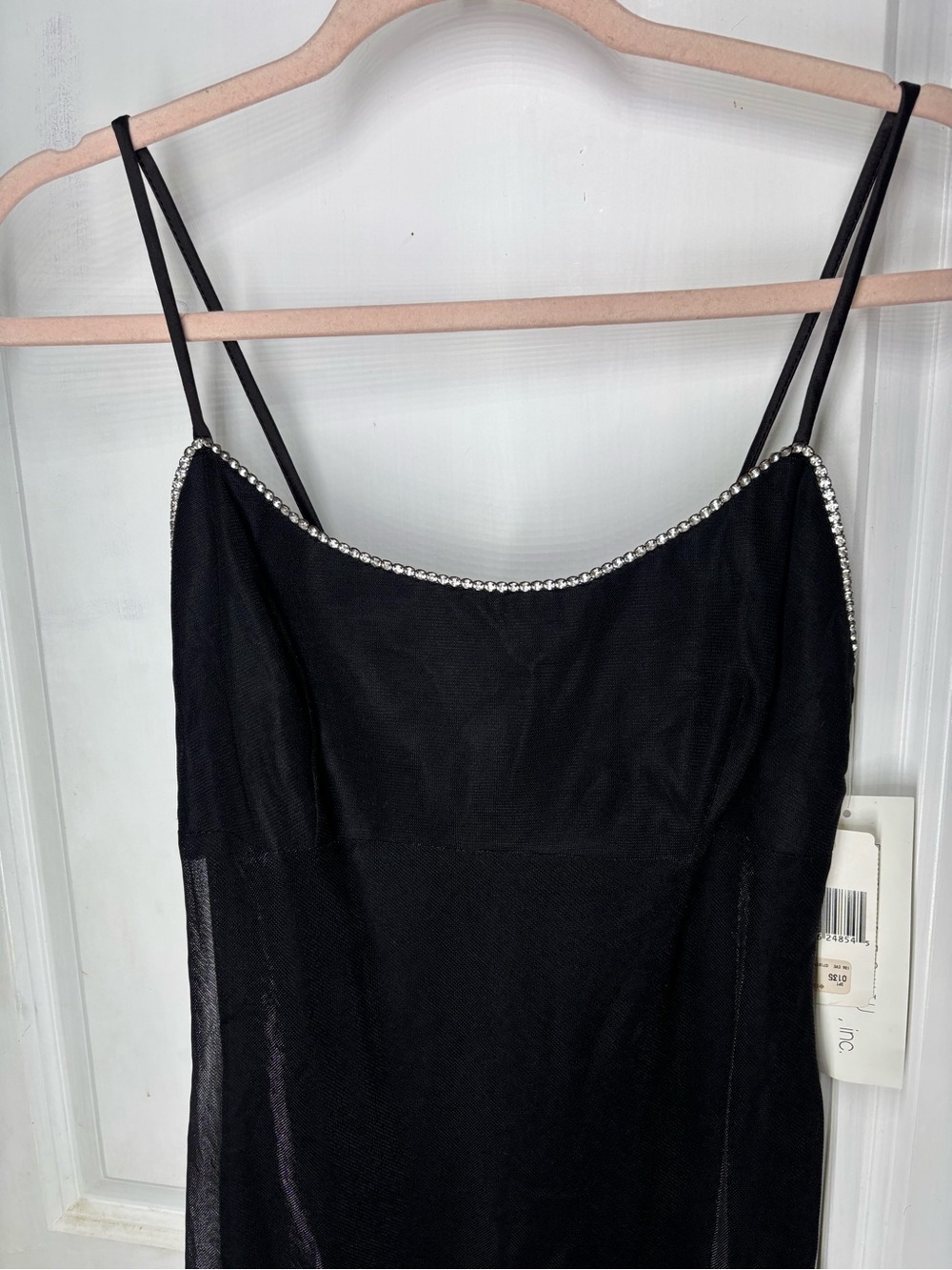 Y2K Ever Beauty Black Rhinestone Asymmetrical Midi Dress Sz 4 NWT